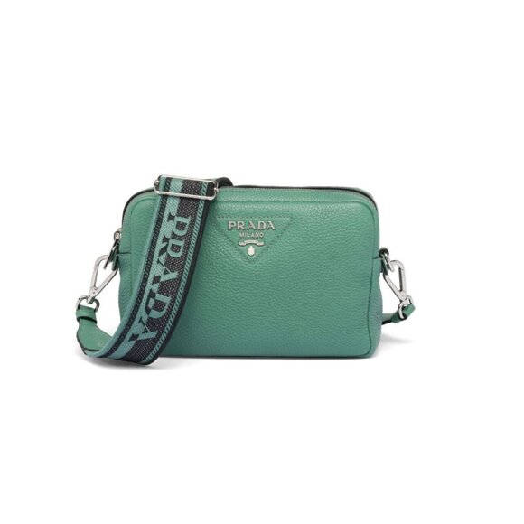 PRADA Sage Green Leather Triangle Logo Plaque Crossbody Shoulder Bag - Picture 1 of 16